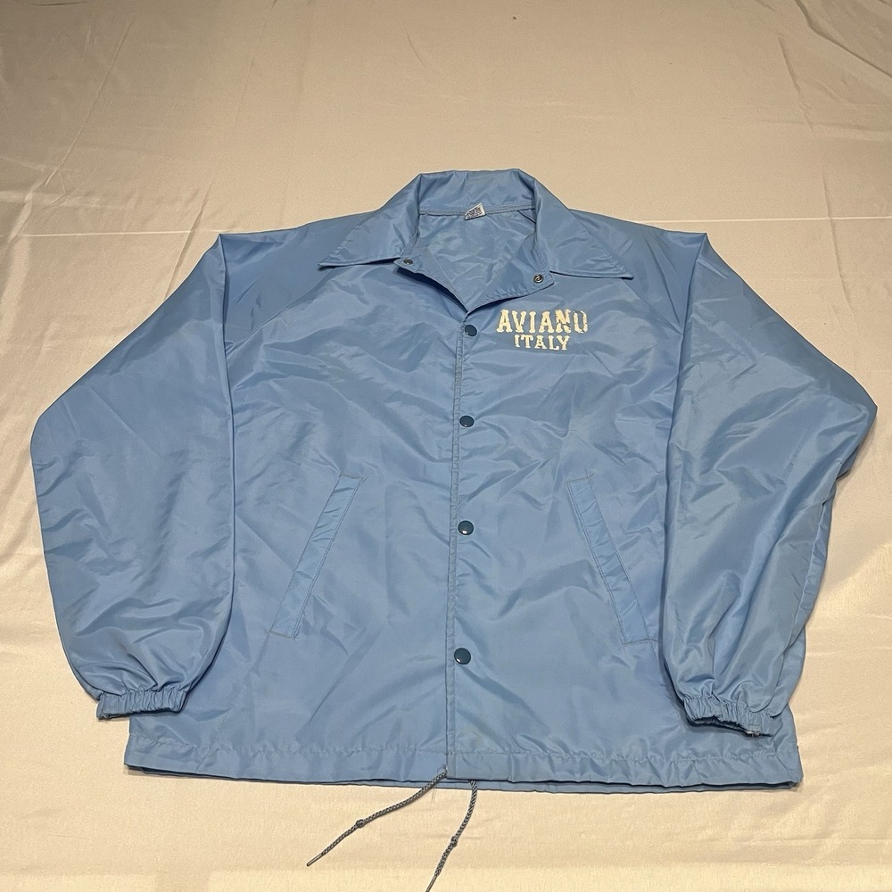 Vintage 80s Artex Coaches Jacket M Blue Windbreaker Aviano Italy Air Force Base